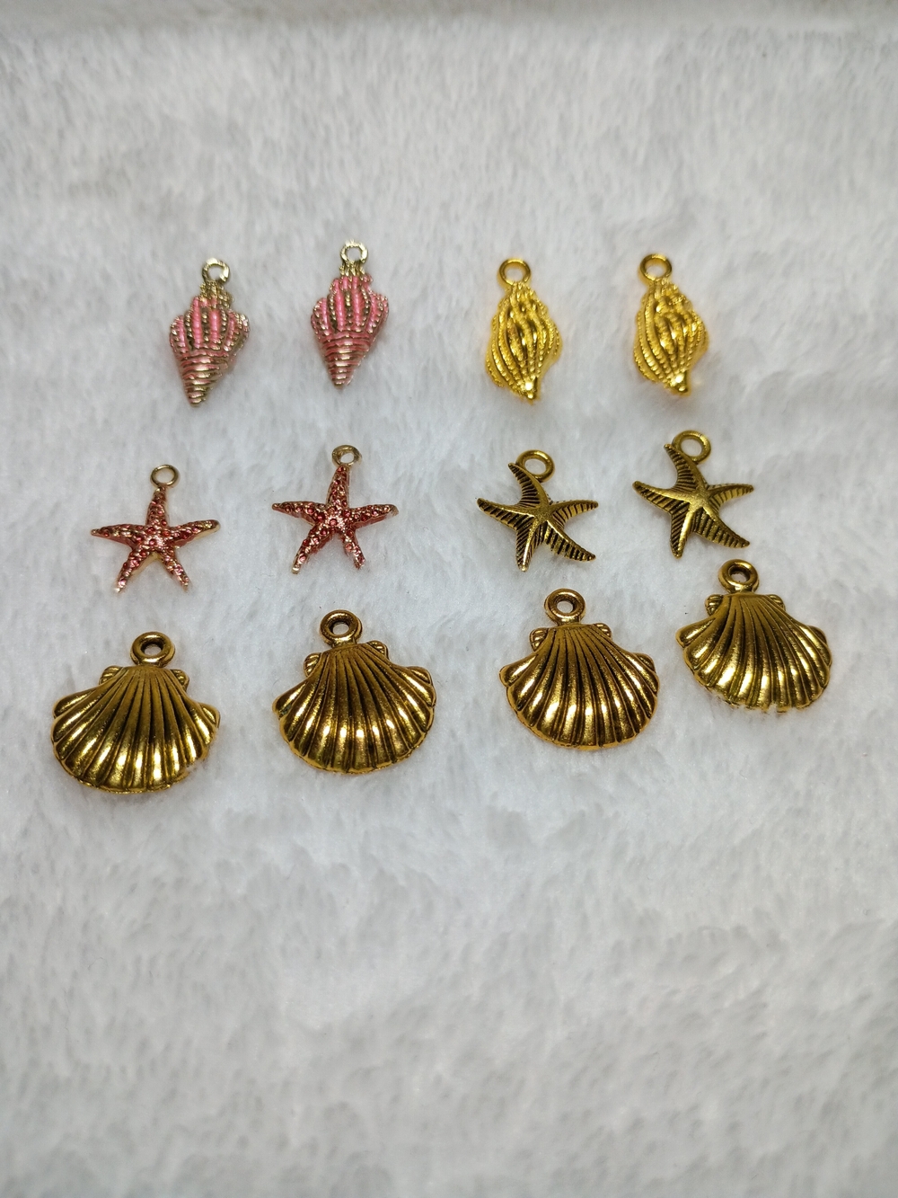 Seashell & Starfish Charm Set - Gold and Pink